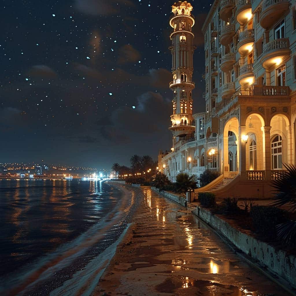 Le port d’Alger illuminé la nuit