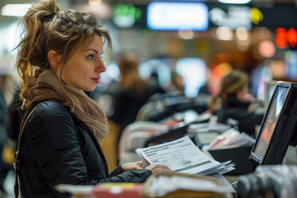 Passagère frustrée attendant son vol annulé