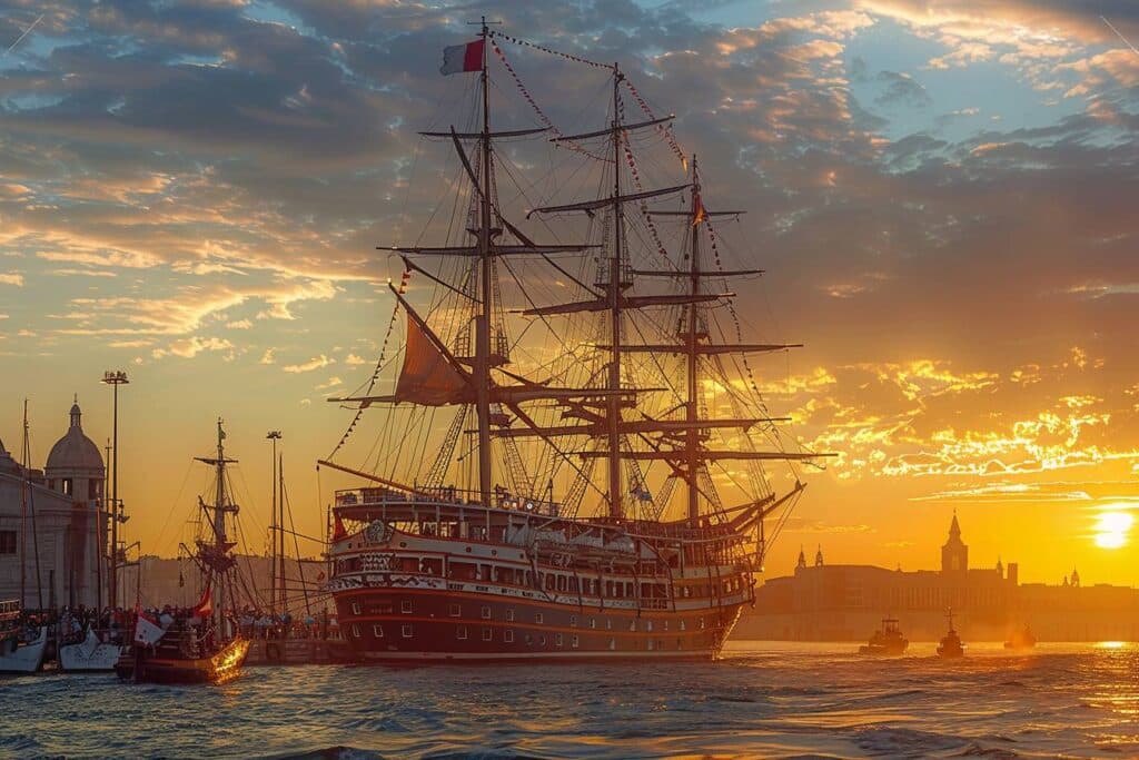 Bateaux en mouvement dans un port animé