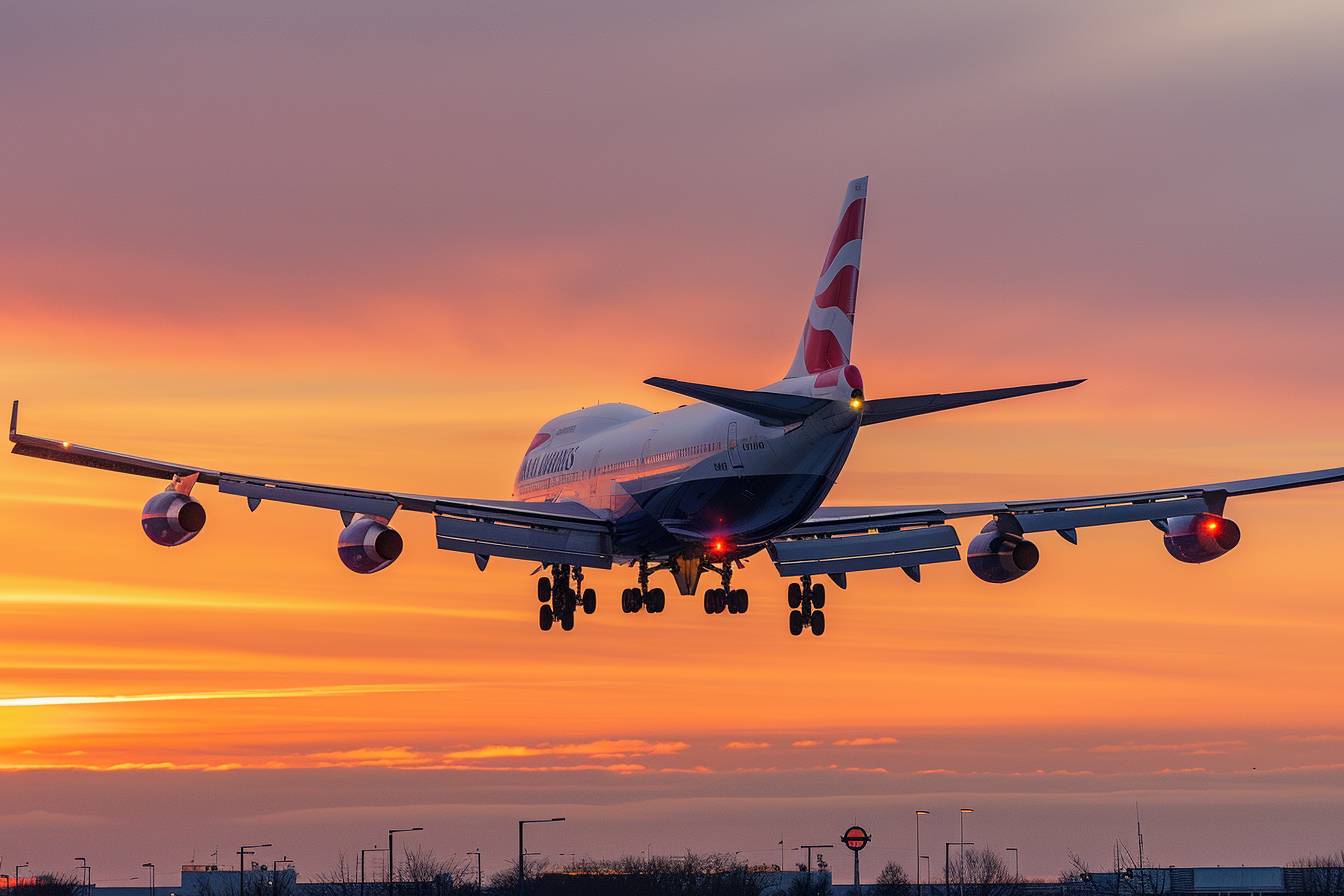 Atterrissage du Boeing 747 de British Airways  
Boeing 747 British Airways se posant sur la piste