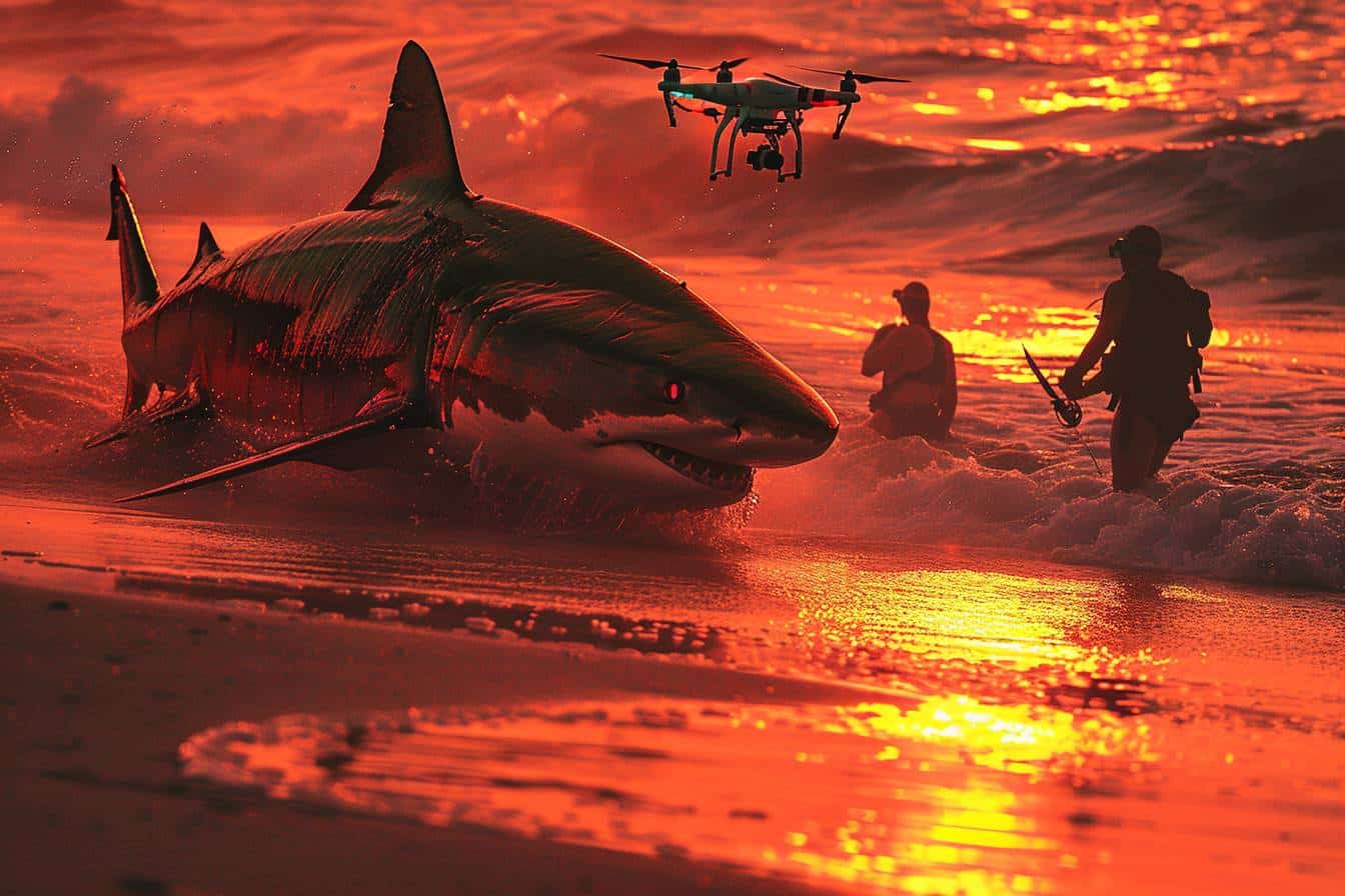 Baigneurs capturent un requin à mains nues sur la plage  
Un requin est attrapé à mains nues par des baigneurs