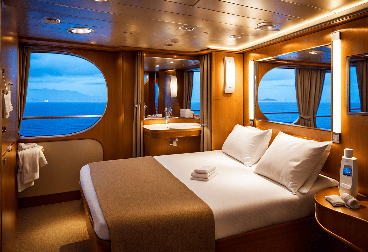 Cabine de luxe sur un ferry de Corsica Linea  
Vue intérieure élégante d'un bateau en Algérie