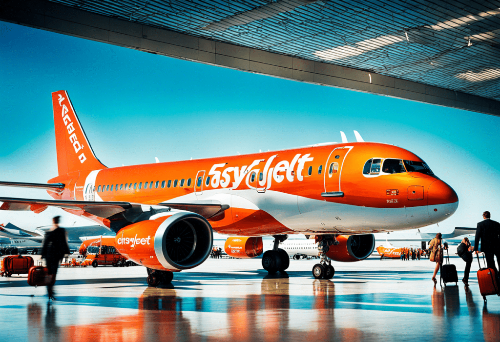 Vue aérienne d'un avion EasyJet sur le tarmac