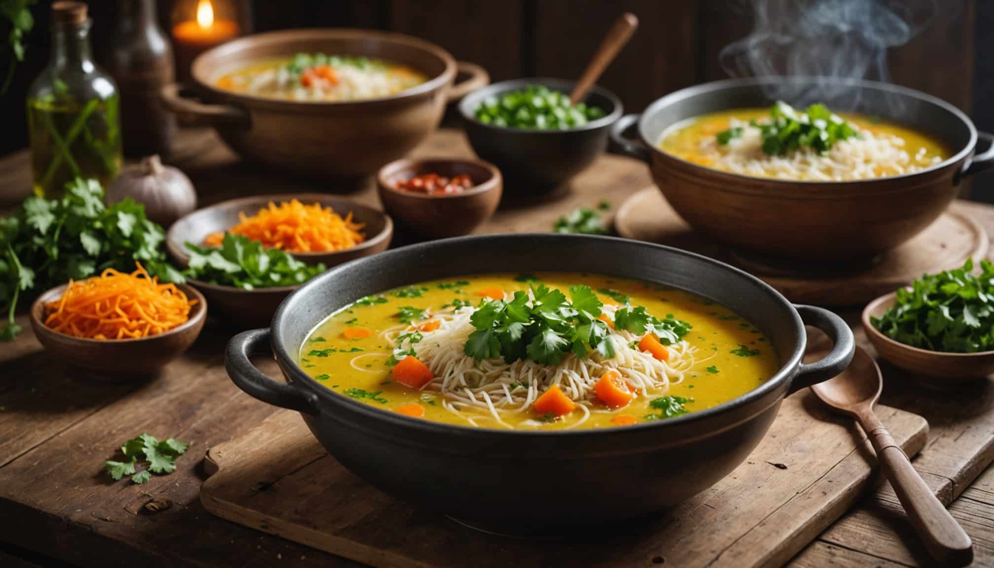 soupe légère au vermicelle dans un bol coloré