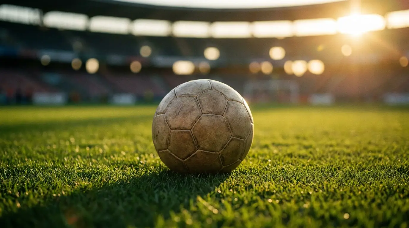 Ballon de football posé sur la pelouse verte d’un stade
