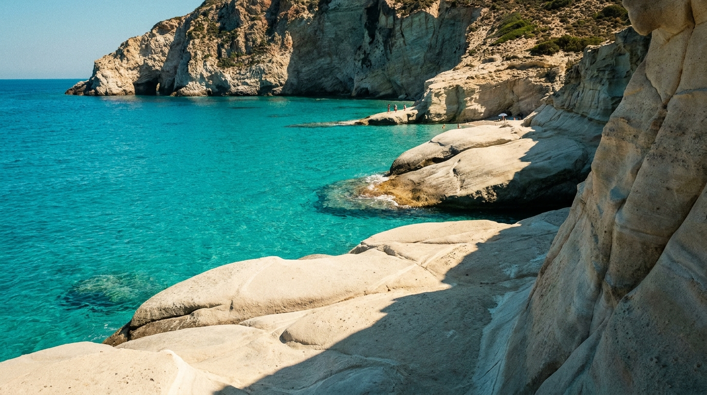 Plage grecque protégée aux eaux turquoise, sans transats ni foule
