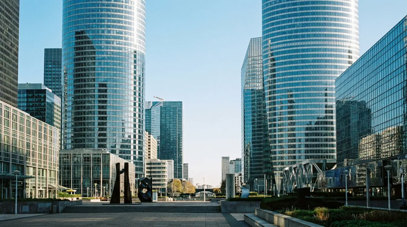Quartier d’affaires moderne avec immeubles de bureaux vitrés