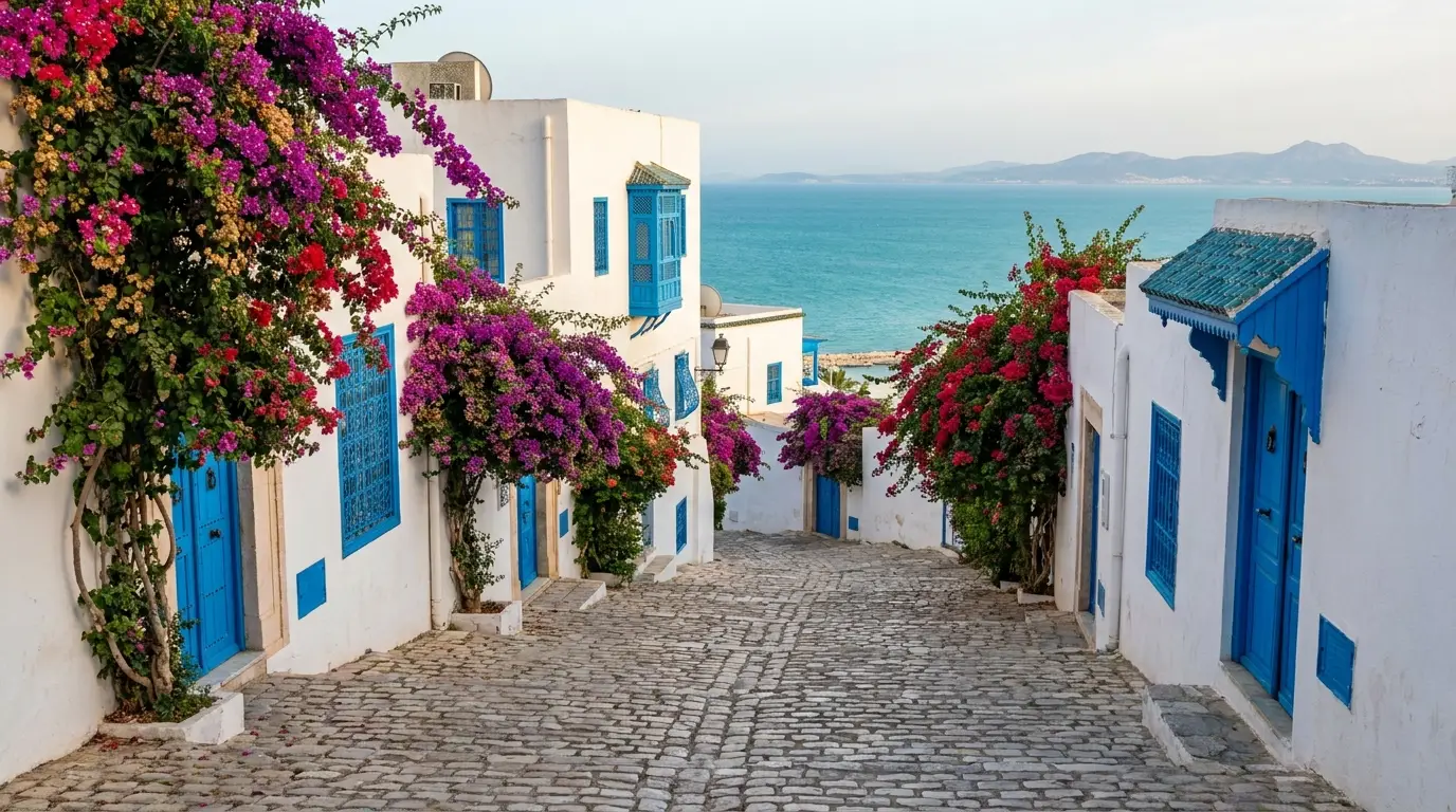 Maisons blanches et portes bleues de Sidi Bou Said